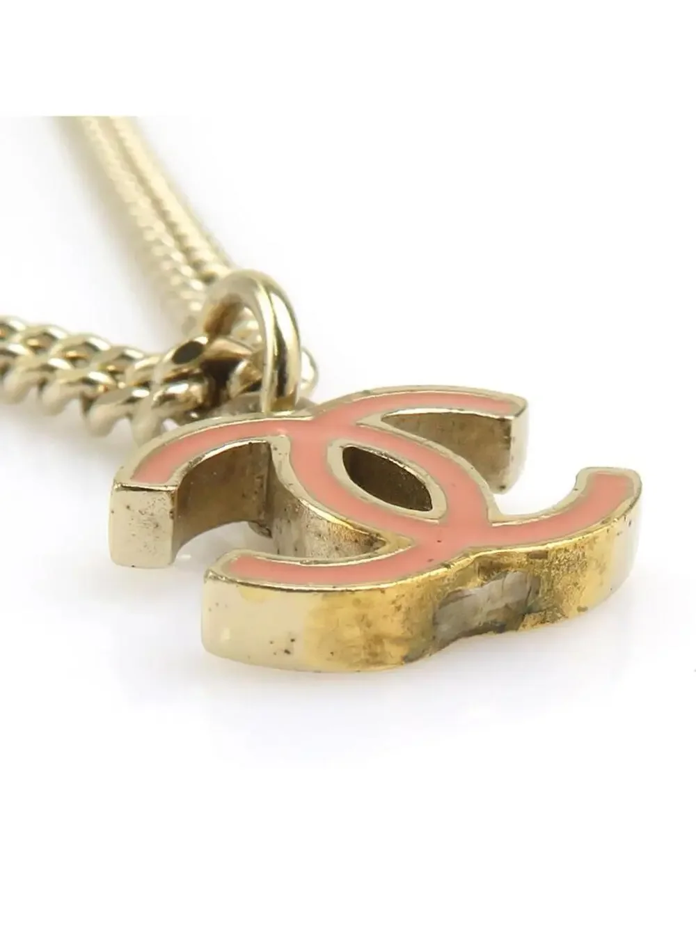 Auth Chanel Cc Logo Necklace Gold/Pink #338001C31B